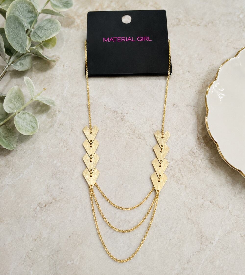Material Girl Gold Arrow Layered Statement Necklace Long Chain NWT